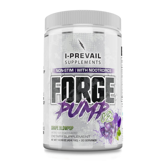 I-Prevail Forge Pump V2 grape bottle showcases non stimulant pump design for workouts