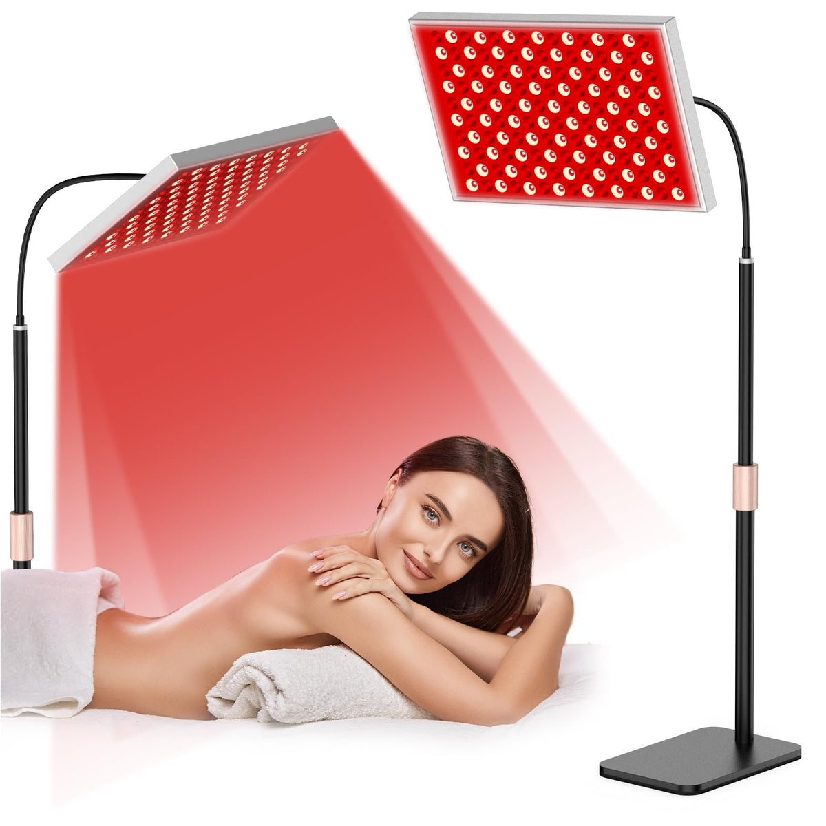 i-Venoya red-light therapy panel with stand for convenient home sessions.