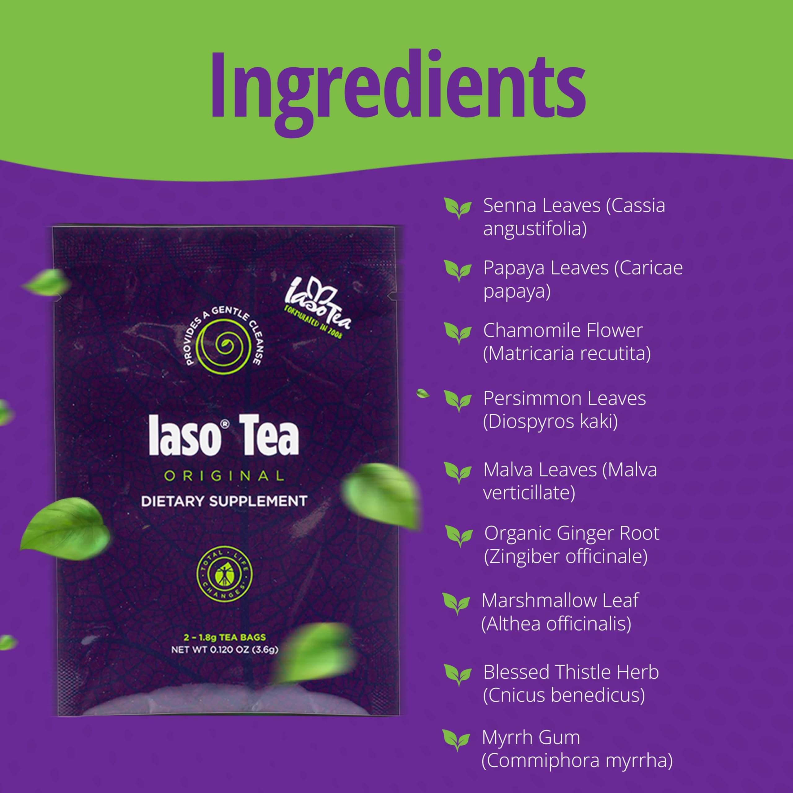 IASO Iaso Brewed Tea Original papaya flakes aid digestive balance