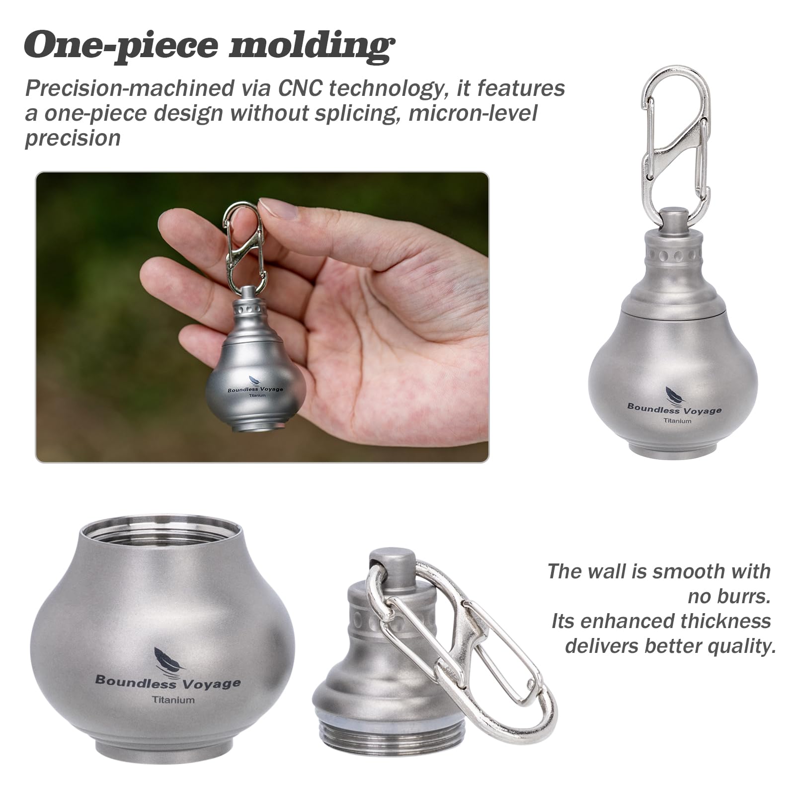 iBasingo one-piece CNC titanium bottle offers smooth walls.