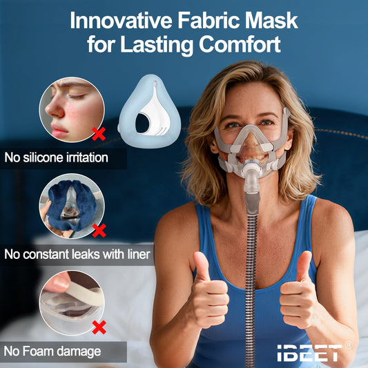 IBEET blue fabric cushion close-up emphasizing breathable comfort.