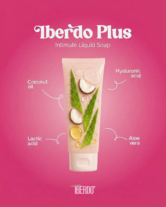 IBERDO PLUS bottle tilt showing easy dispensing during routines.