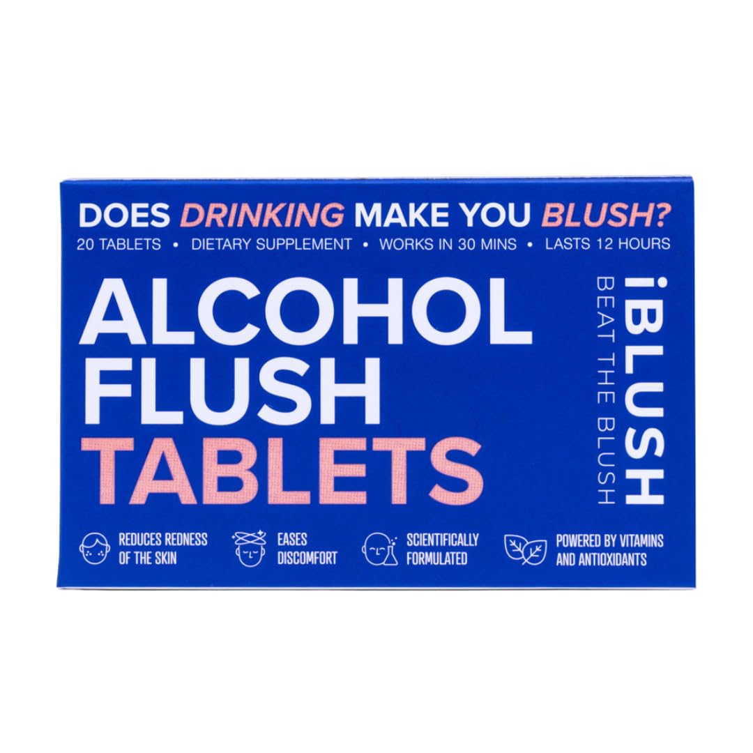 IBLUSH Alcohol Flush Tablets packaging shows a high-potency formula for pre-drinking support.