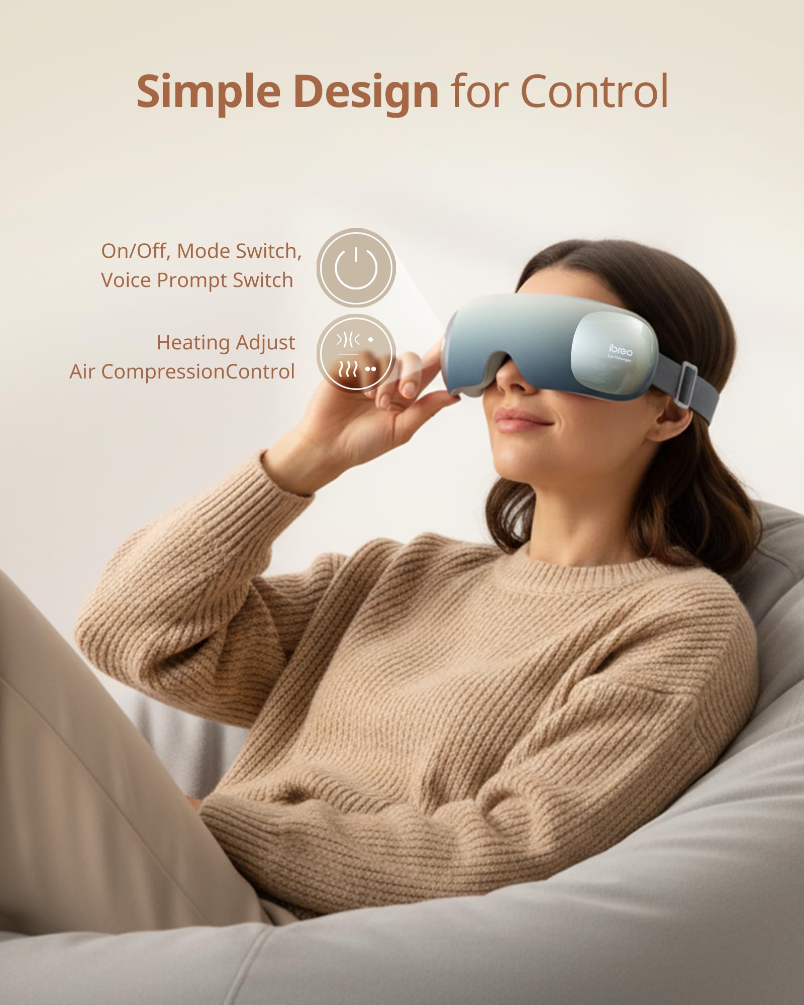 Ibreo wearable eye massager design ideal for home or on the go.