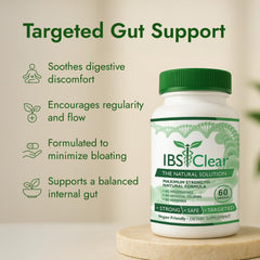 IBS Clear packaging highlights peppermint and fennel herbs for soothing digestion