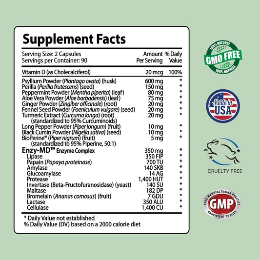 IBS Clear capsules containing psyllium husk for stool bulk and regularity