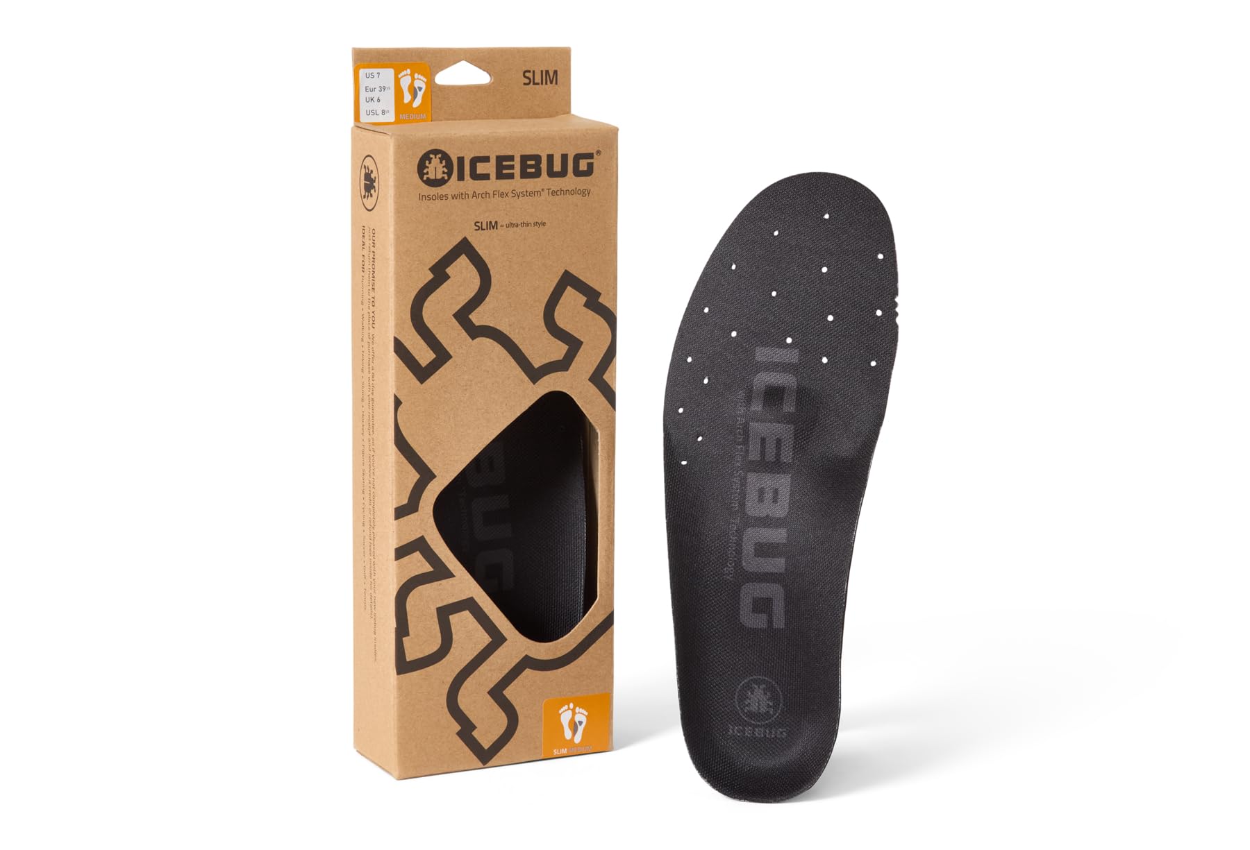Icebug Slim Insoles close-up shows dynamic arch support for stable foot alignment.