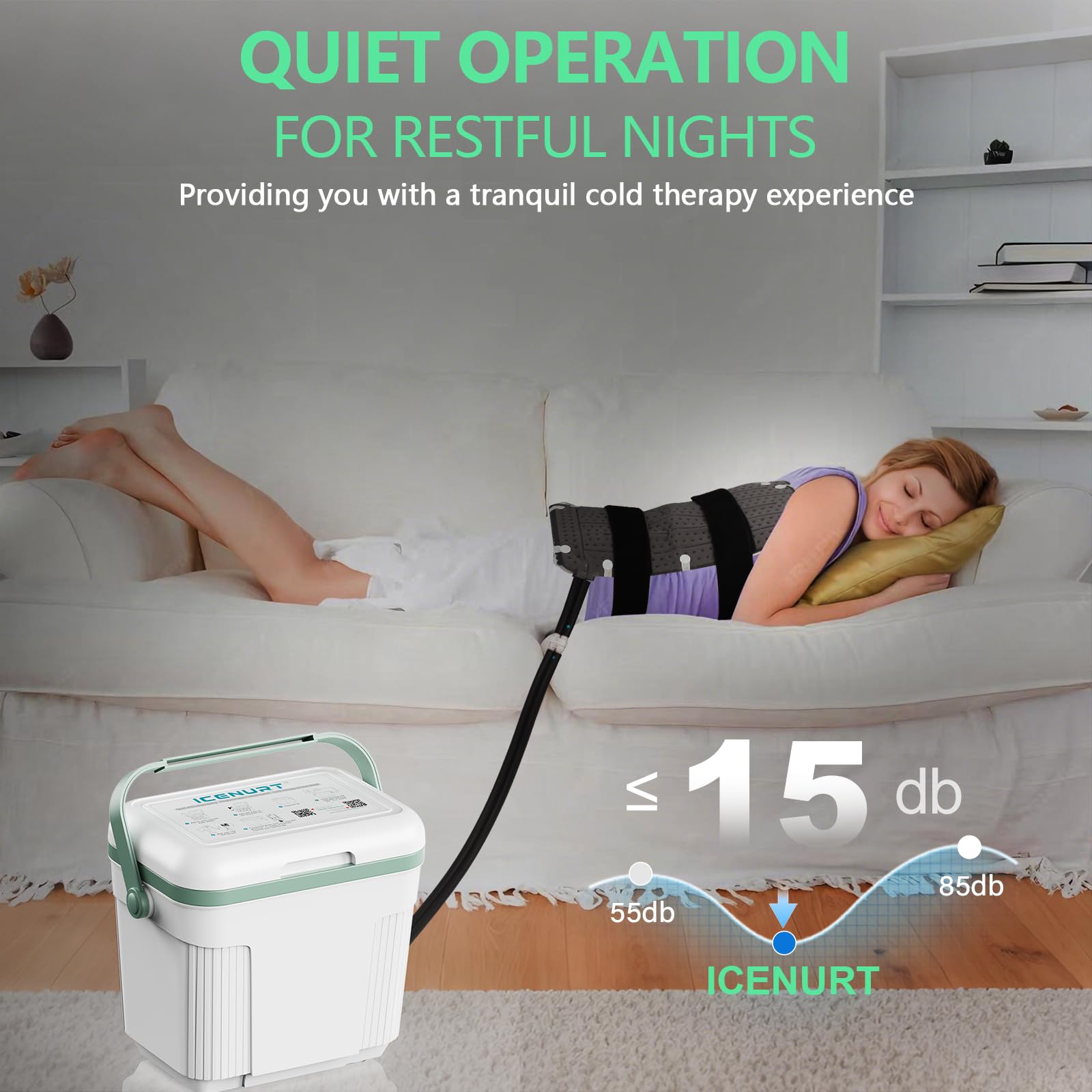 ICENURT quiet motor demonstrates minimal noise for distraction-free relief.