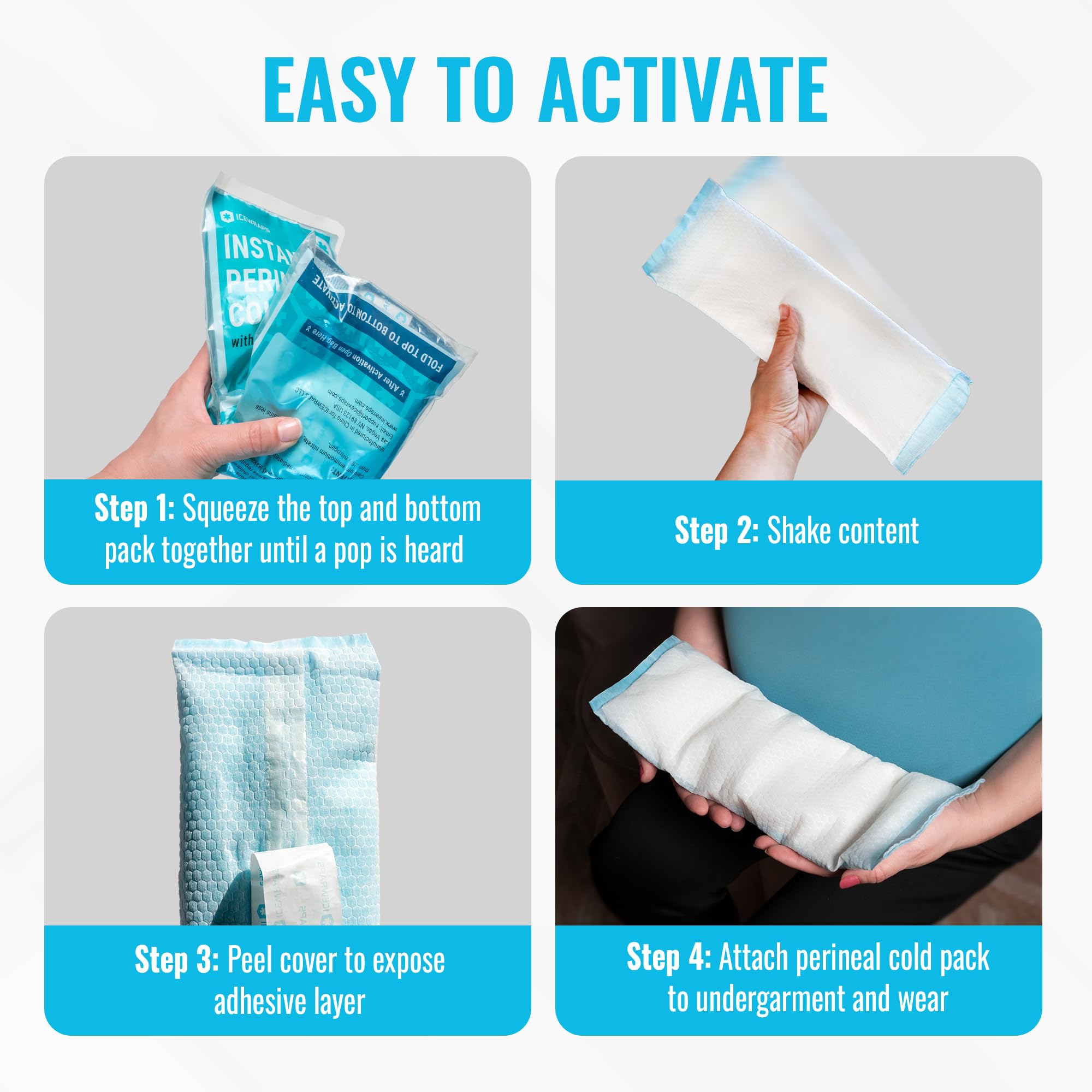ICEWRAPS disposable postpartum pads in a 12-pack case.
