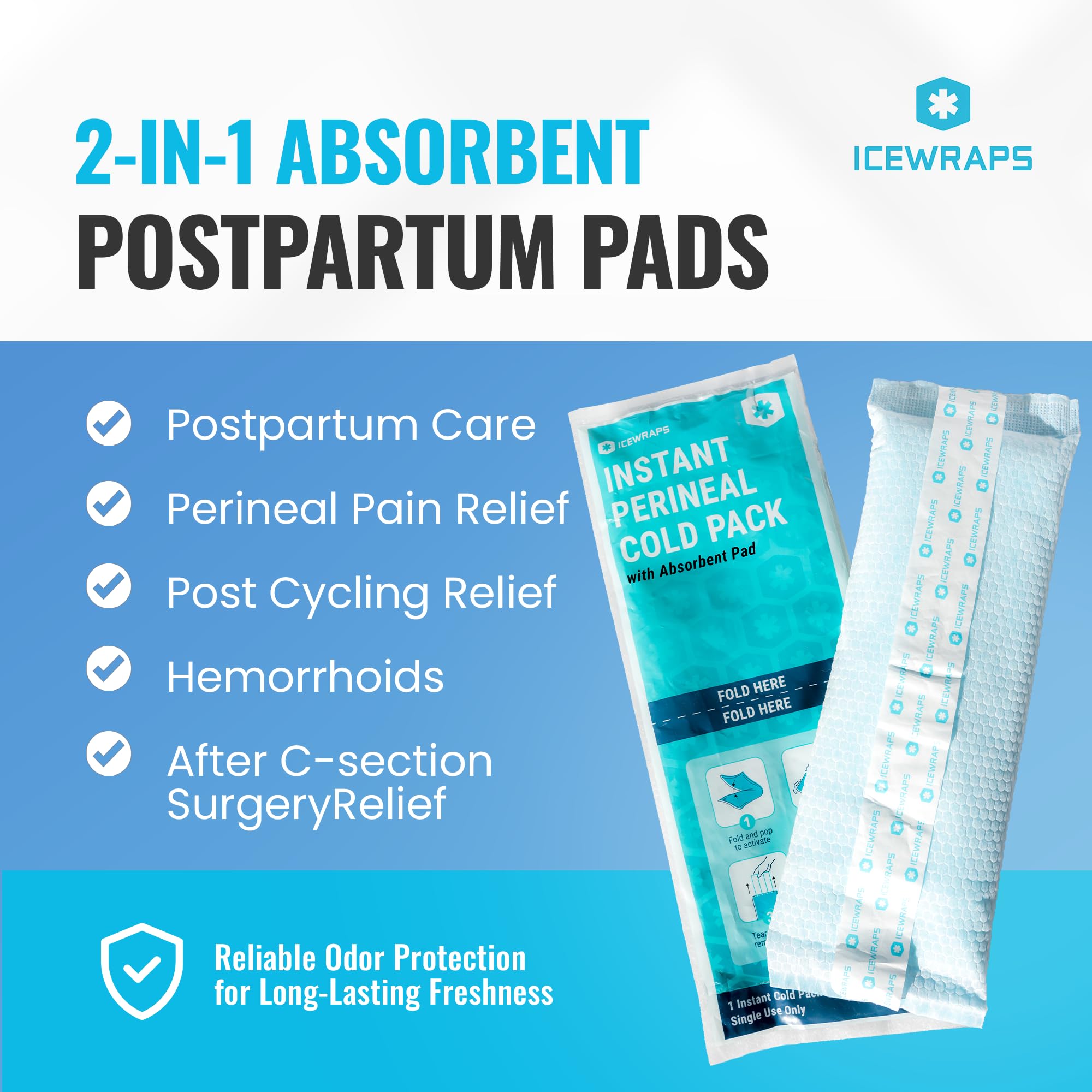 ICEWRAPS postpartum cold pad provides absorbent coverage for comfort.