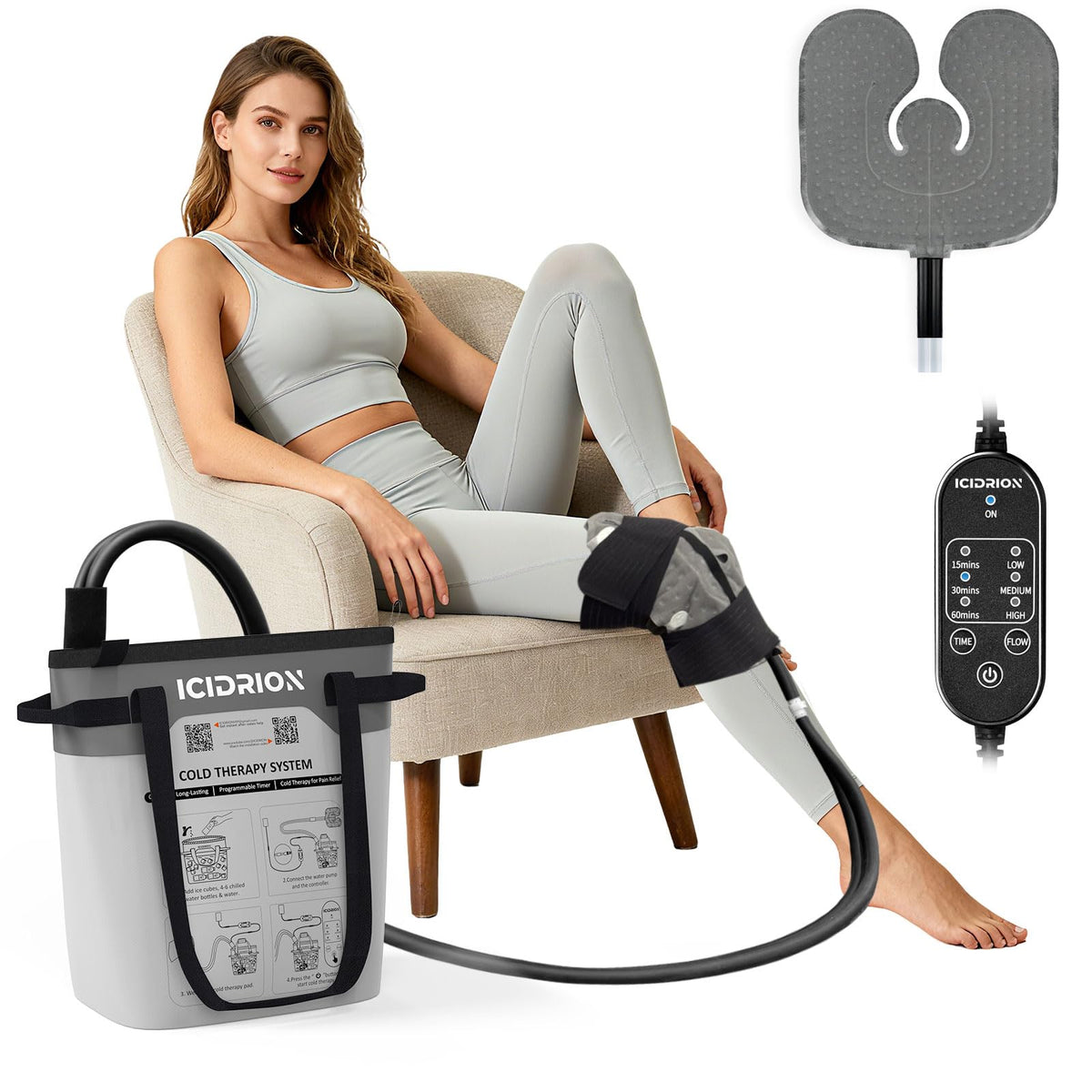 ICIDRION cold therapy machine with knee pad delivers targeted relief after surgery