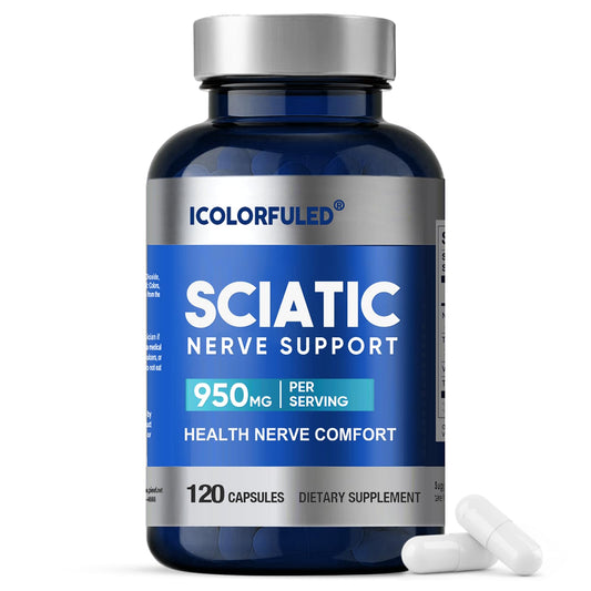 icolorfuled Sciatic Nerve Capsules bottle front showing nerve comfort support.