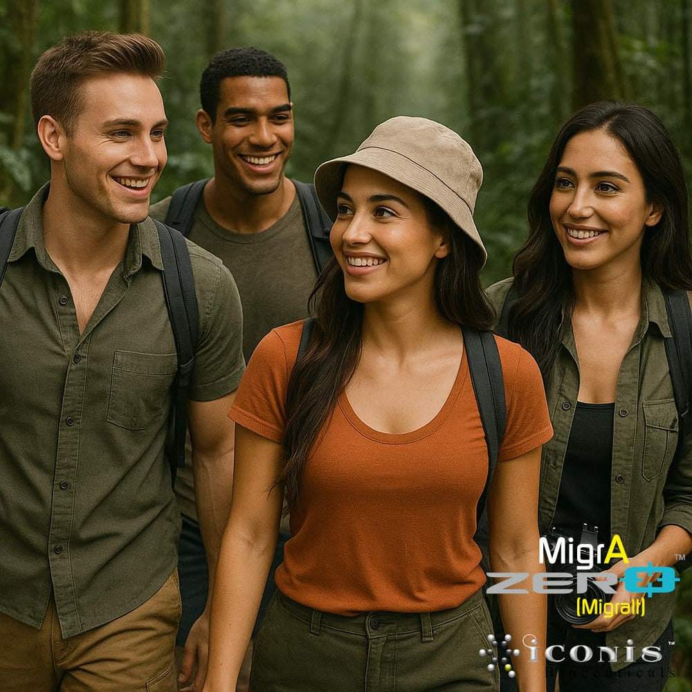 Iconis Bioceuticals MigrA Zero riboflavin capsule hints at energy-related support.