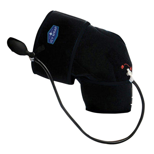 Icy Wrap Cold Pack Knee Wrap front view showing universal fit and cooling coverage
