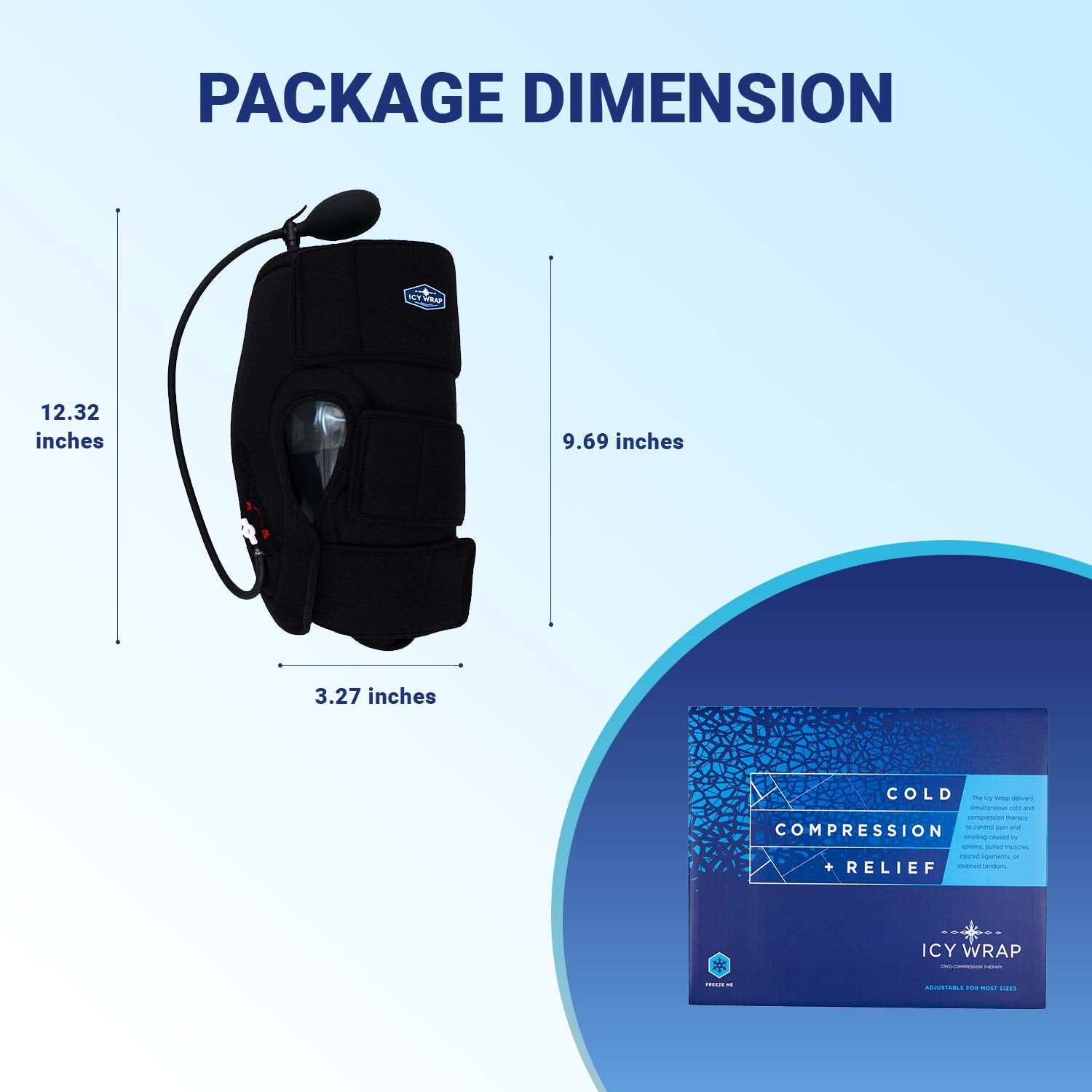 Icy Wrap packaging highlighting universal knee fit