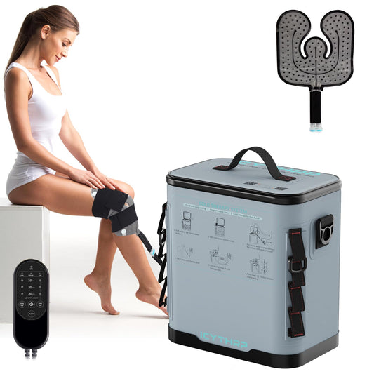 ICYTHRP cold therapy knee machine with timer for recovery.