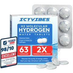 ICYVIBES premium mineral hydrogen tablets dissolving in a glass for refreshing water