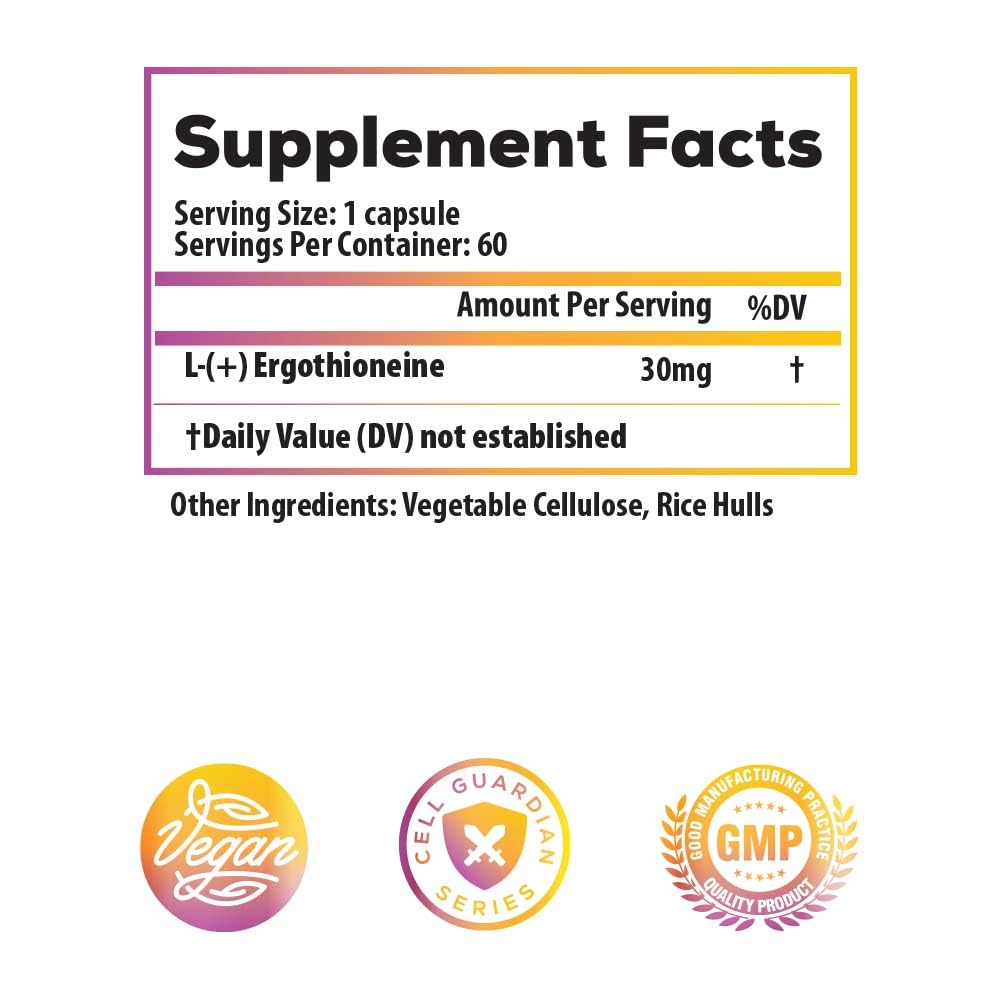 Ideal Infusion ergothioneine 30mg capsules offer a potent daily dose for brain and heart support.