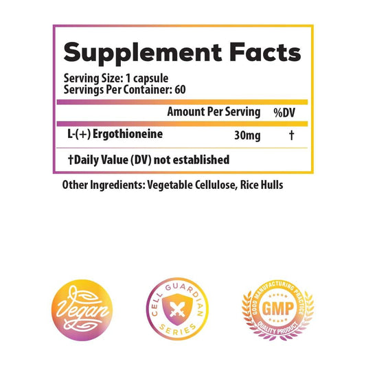 Ideal Infusion ergothioneine 30mg capsules offer a potent daily dose for brain and heart support.