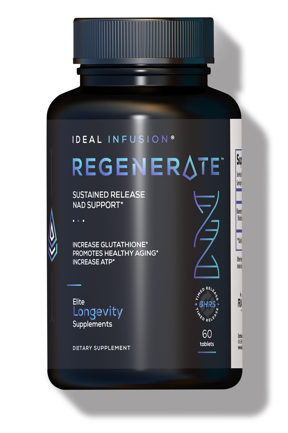 Ideal Infusion Regenerate tablet beside water for steady NAD+ support.