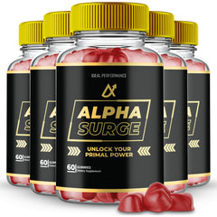IDEAL PERFORMANCE Alpha Surge Gummies bottle front for daily vitality.