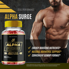 IDEAL PERFORMANCE Alpha Surge gummy texture close-up for easy daily use.