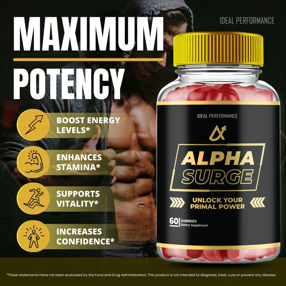 IDEAL PERFORMANCE Alpha Surge Gummies ingredient panel highlights natural components