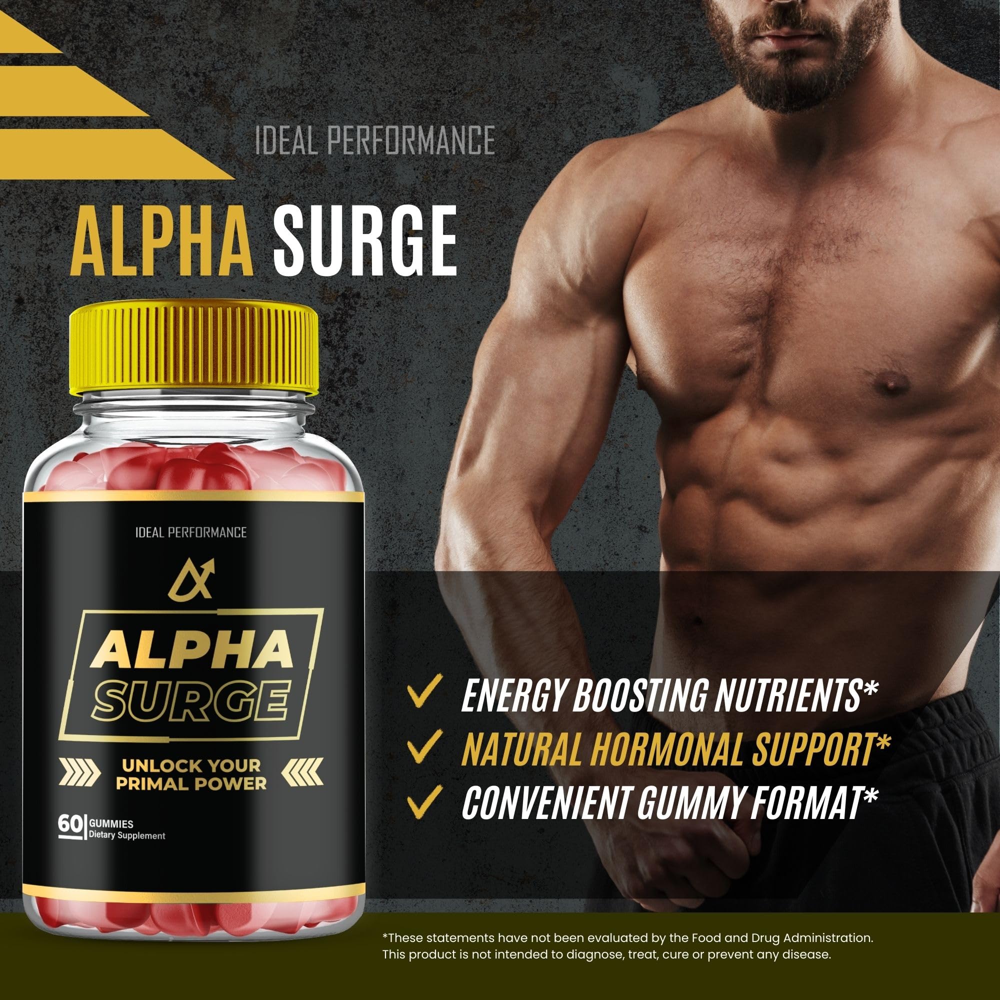 IDEAL PERFORMANCE Alpha Surge lifestyle scene showing man taking a gummy