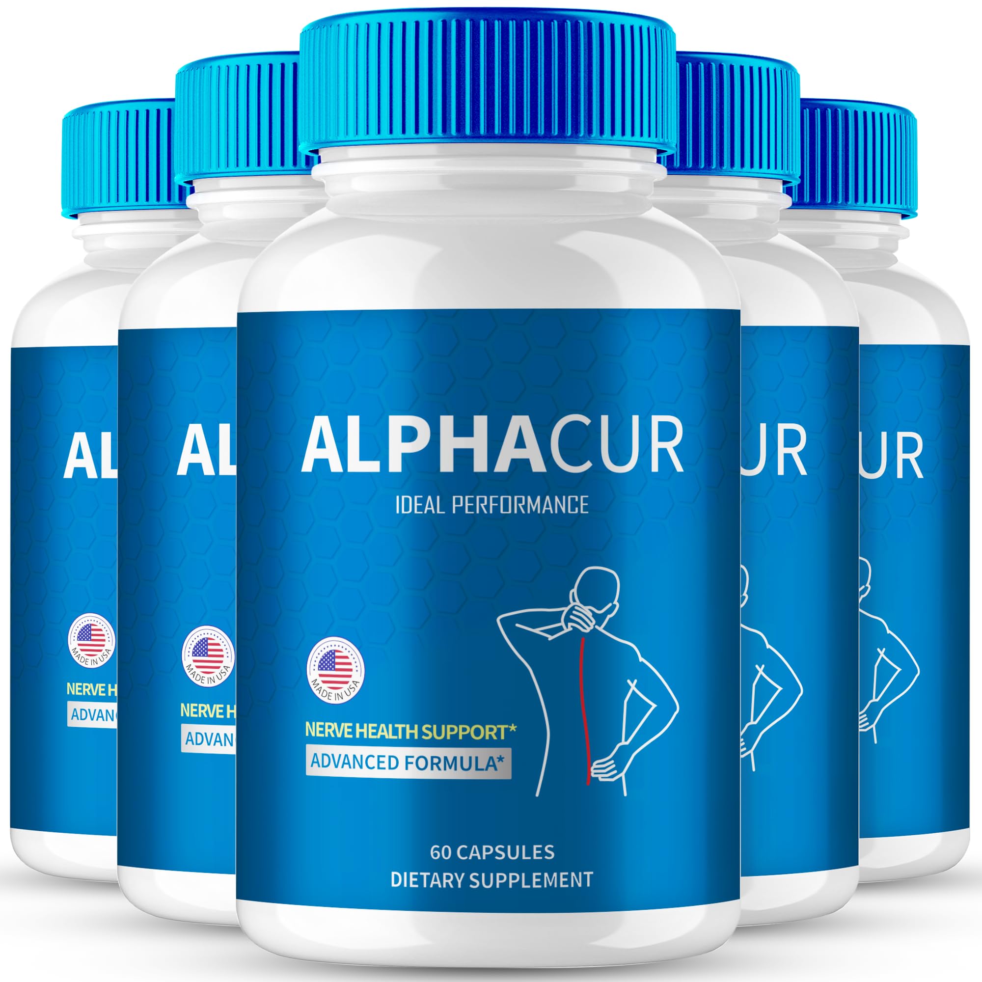 IDEAL PERFORMANCE AlphaCur bottle front highlighting advanced formula for daily nerve support