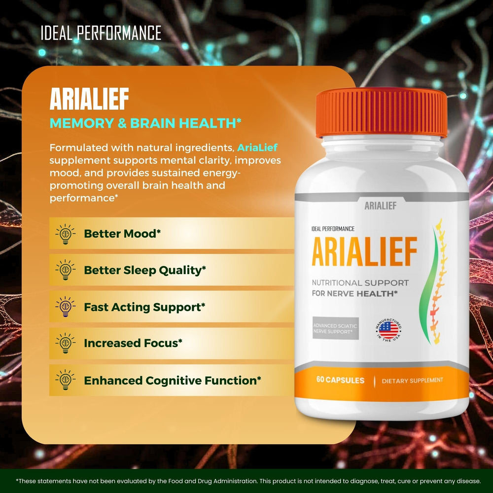 Arialief label detail with clear ingredients and usage notes.