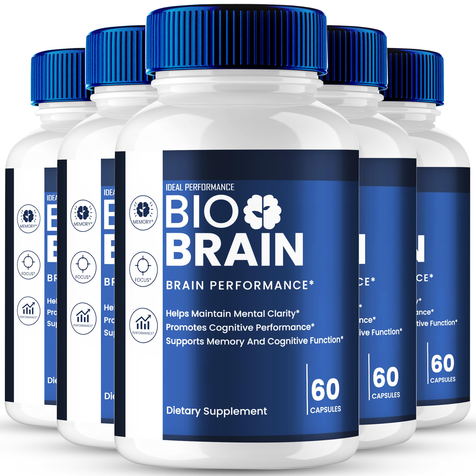 IDEAL PERFORMANCE Bio Brain Capsules front label highlighting brain health and memory support.