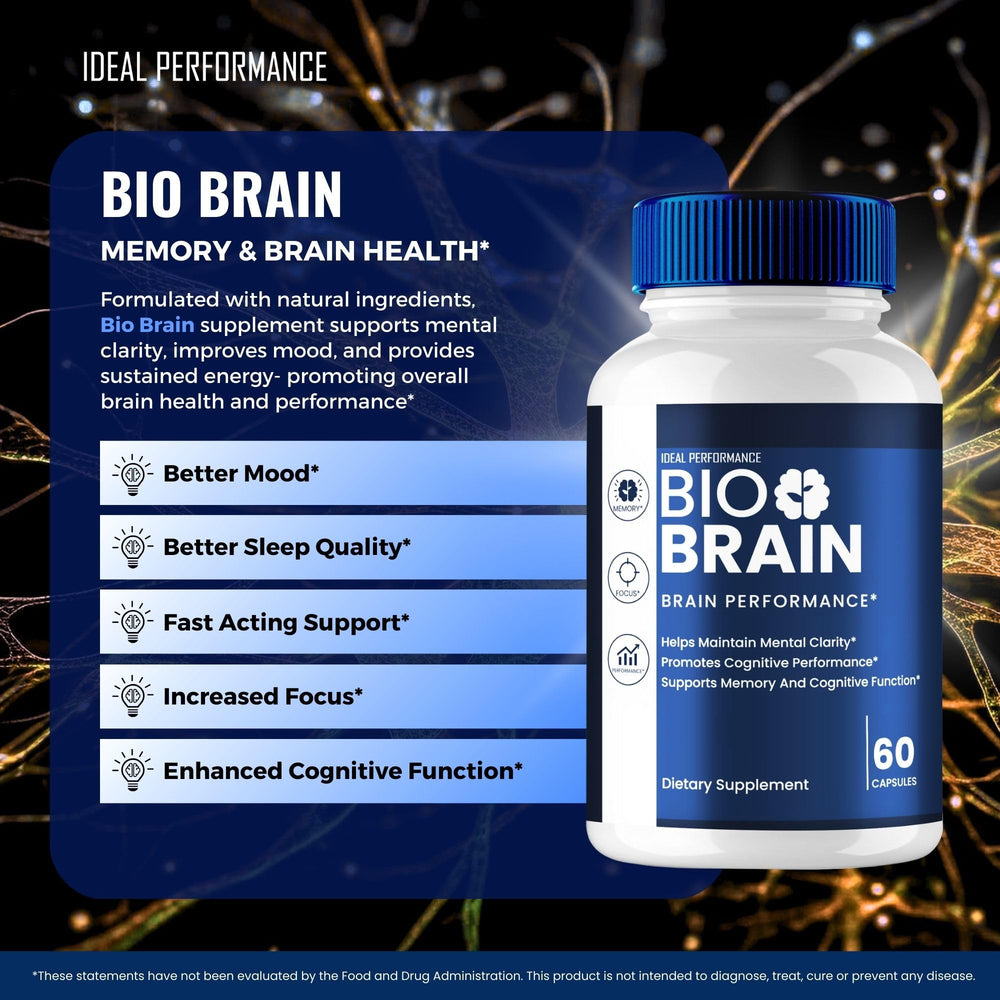 Desk scene with IDEAL PERFORMANCE Bio Brain capsules for morning routine