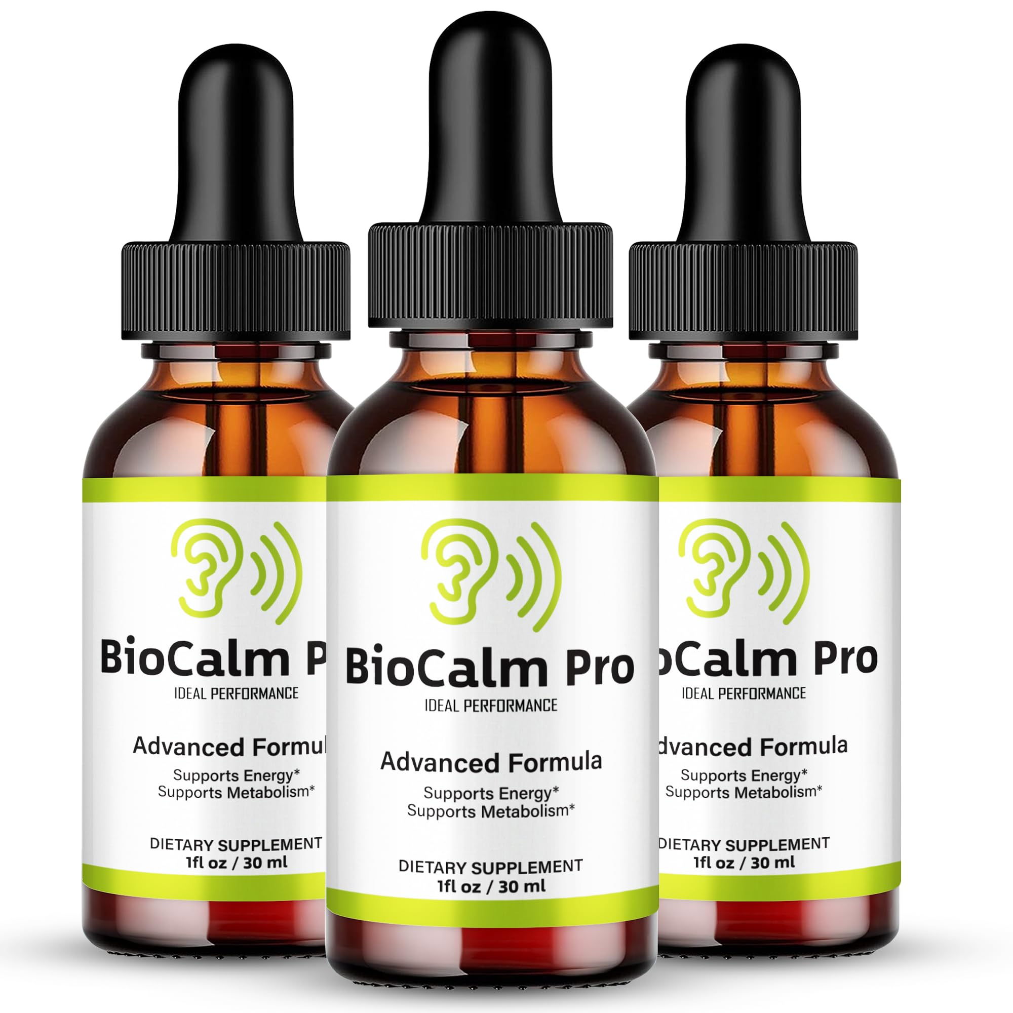 IDEAL PERFORMANCE Bio Calm Pro Tinnitus Drops bottle supports natural ear health.
