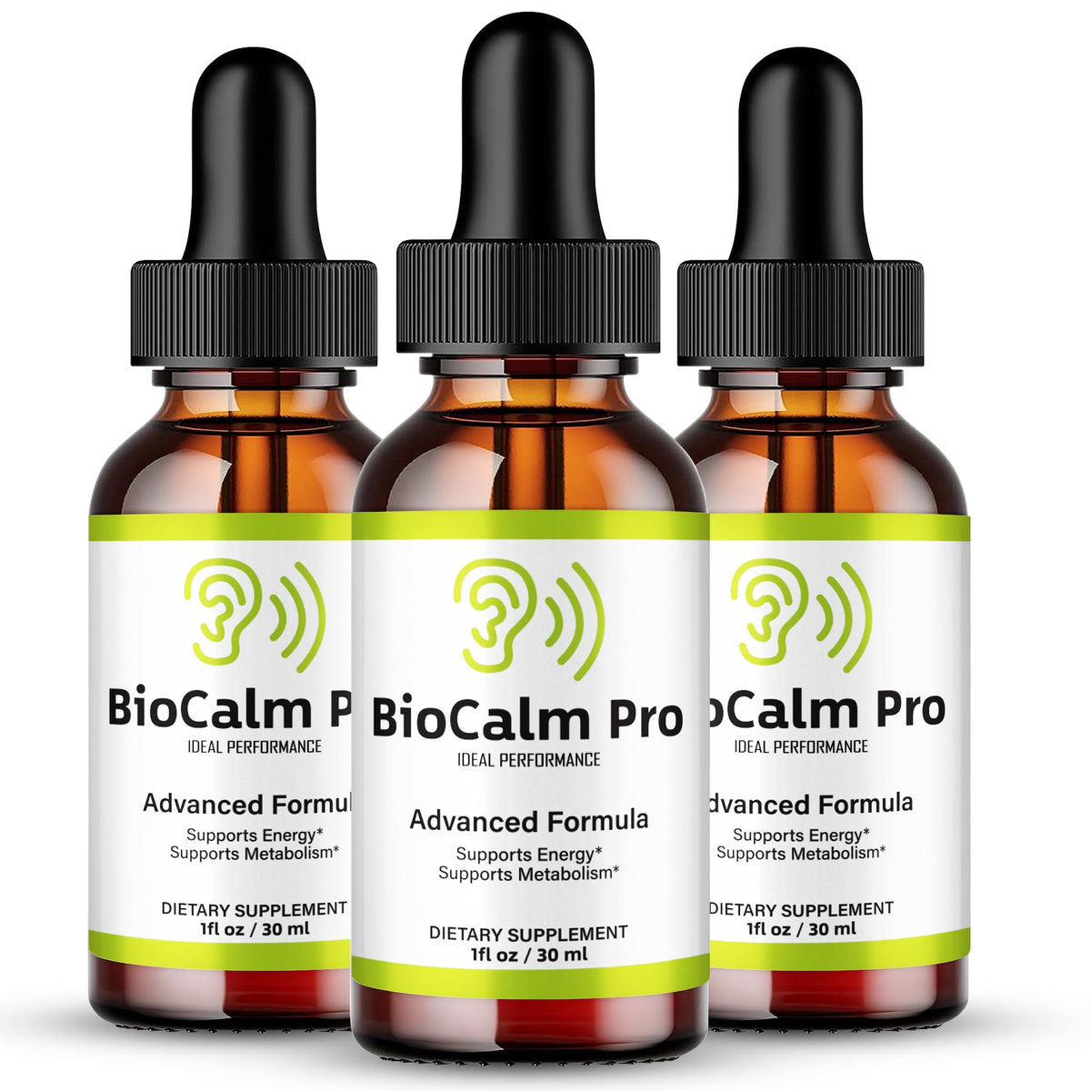 IDEAL PERFORMANCE Bio Calm Pro Tinnitus Drops bottle supports natural ear health.