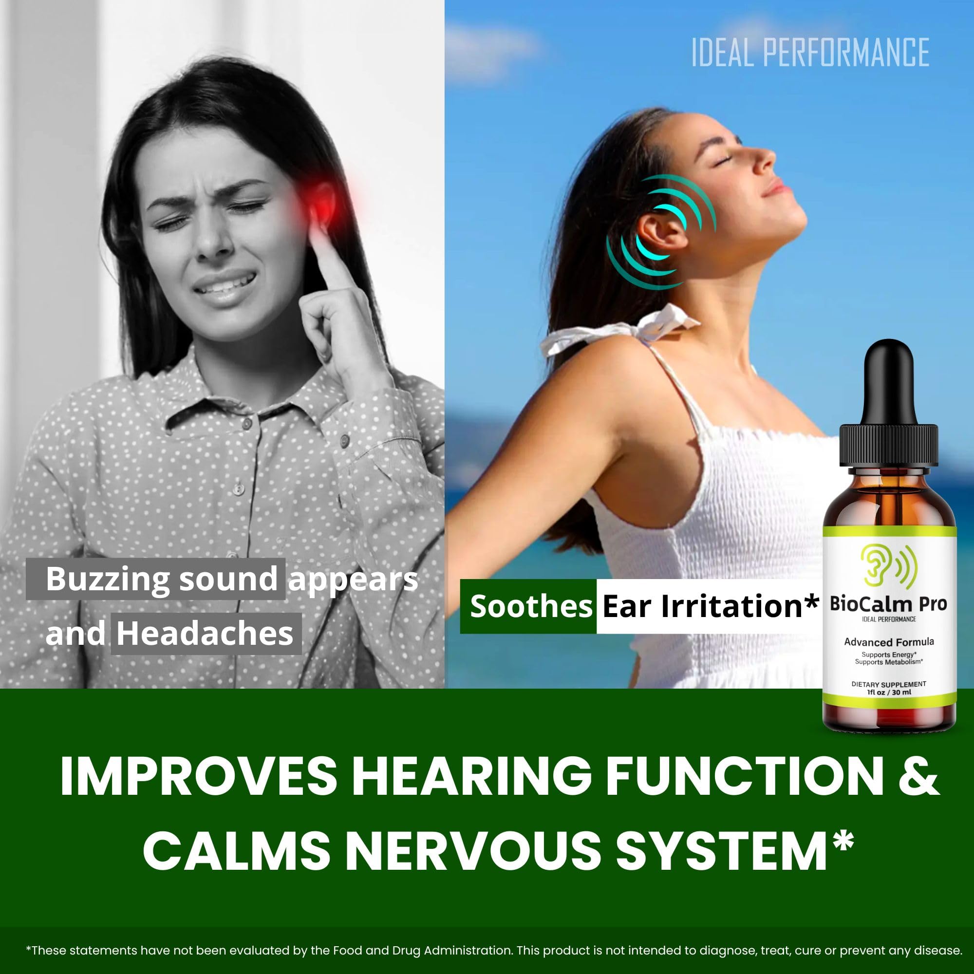 Hands dispensing Bio Calm Pro Tinnitus Drops for daily care.