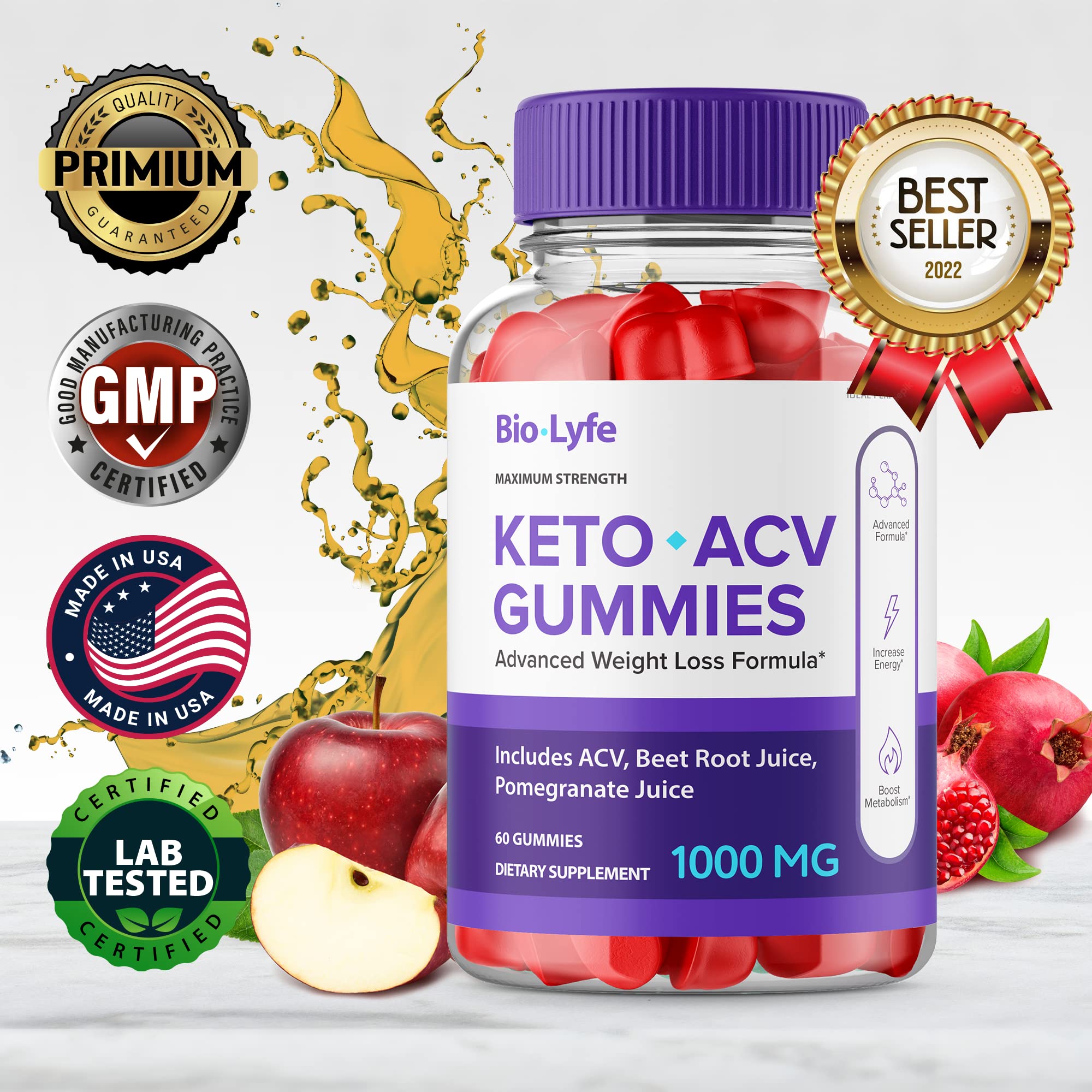 IDEAL PERFORMANCE Biolyfe Keto ACV gummies packaging highlights third-party tested quality