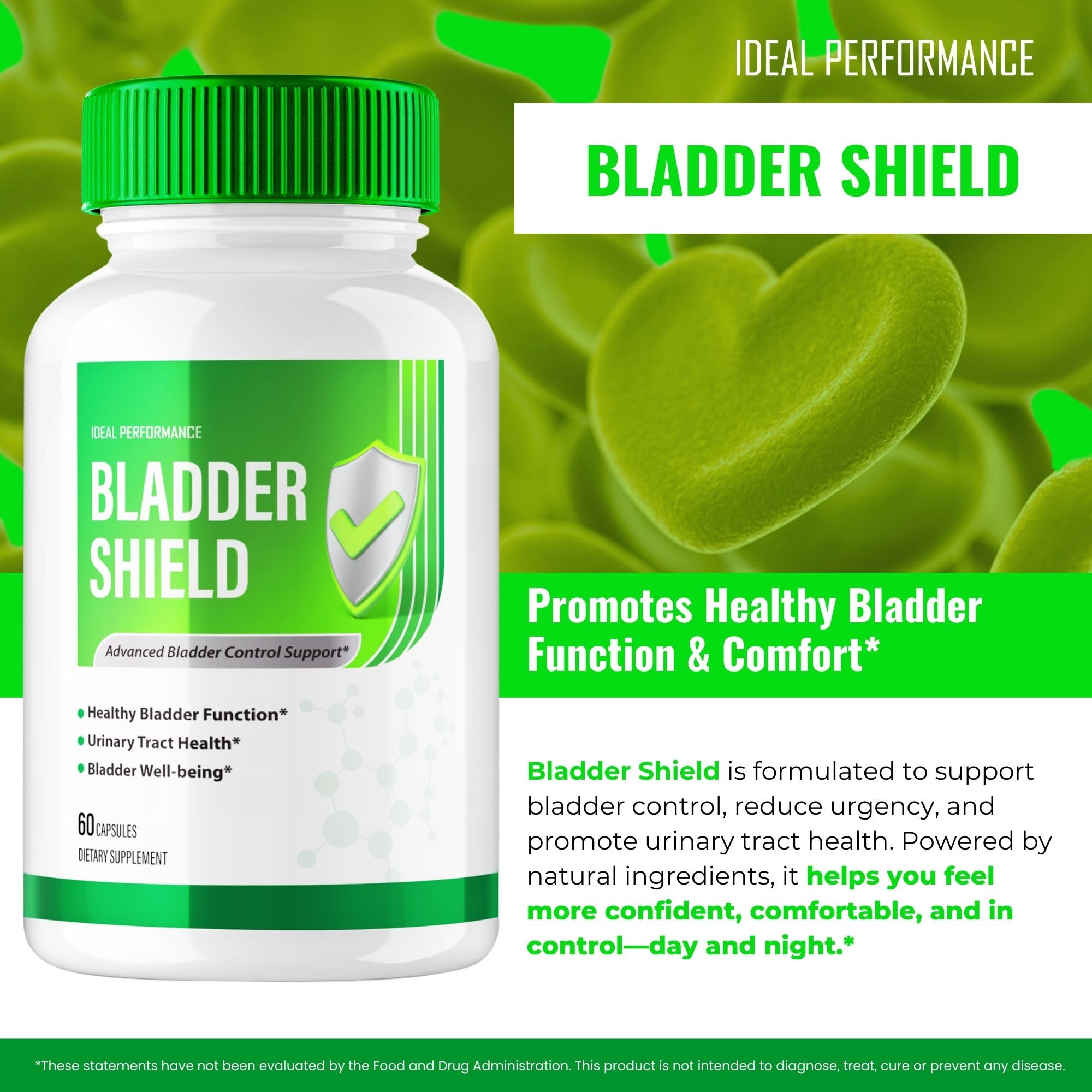 IDEAL PERFORMANCE Bladder Shield bottle front view for on-shelf visibility