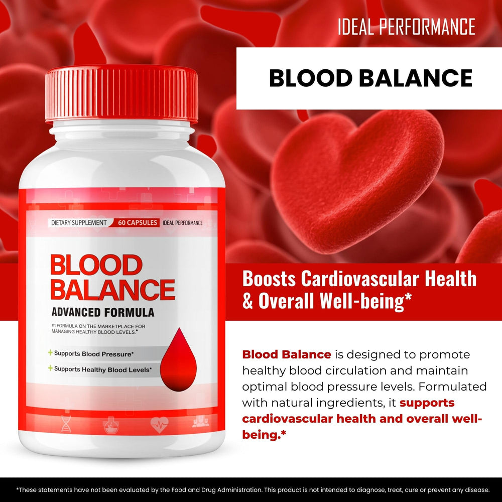IDEAL PERFORMANCE Blood Balance packaging box front displays official BloodBalance pills badge.