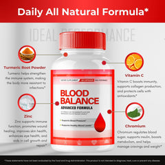 IDEAL PERFORMANCE Blood Balance promo card notes all natural health reviews.