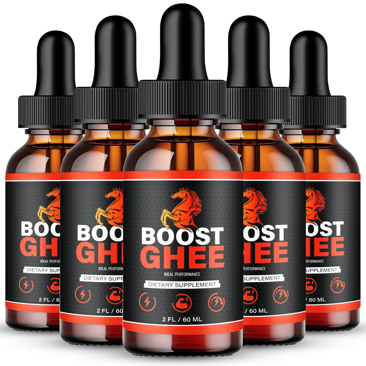 IDEAL PERFORMANCE Boost Ghee Drops bottle with energy-boosting label.