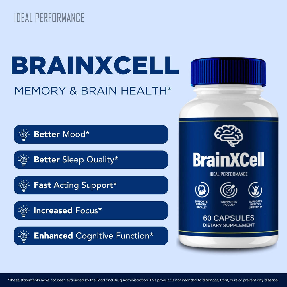 IDEAL PERFORMANCE Brainxcell capsules closeup highlighting natural formula