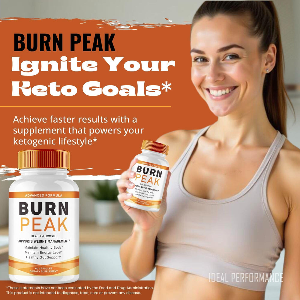 IDEAL PERFORMANCE Burn Peak capsules label provides clear dosing and ingredients at a glance