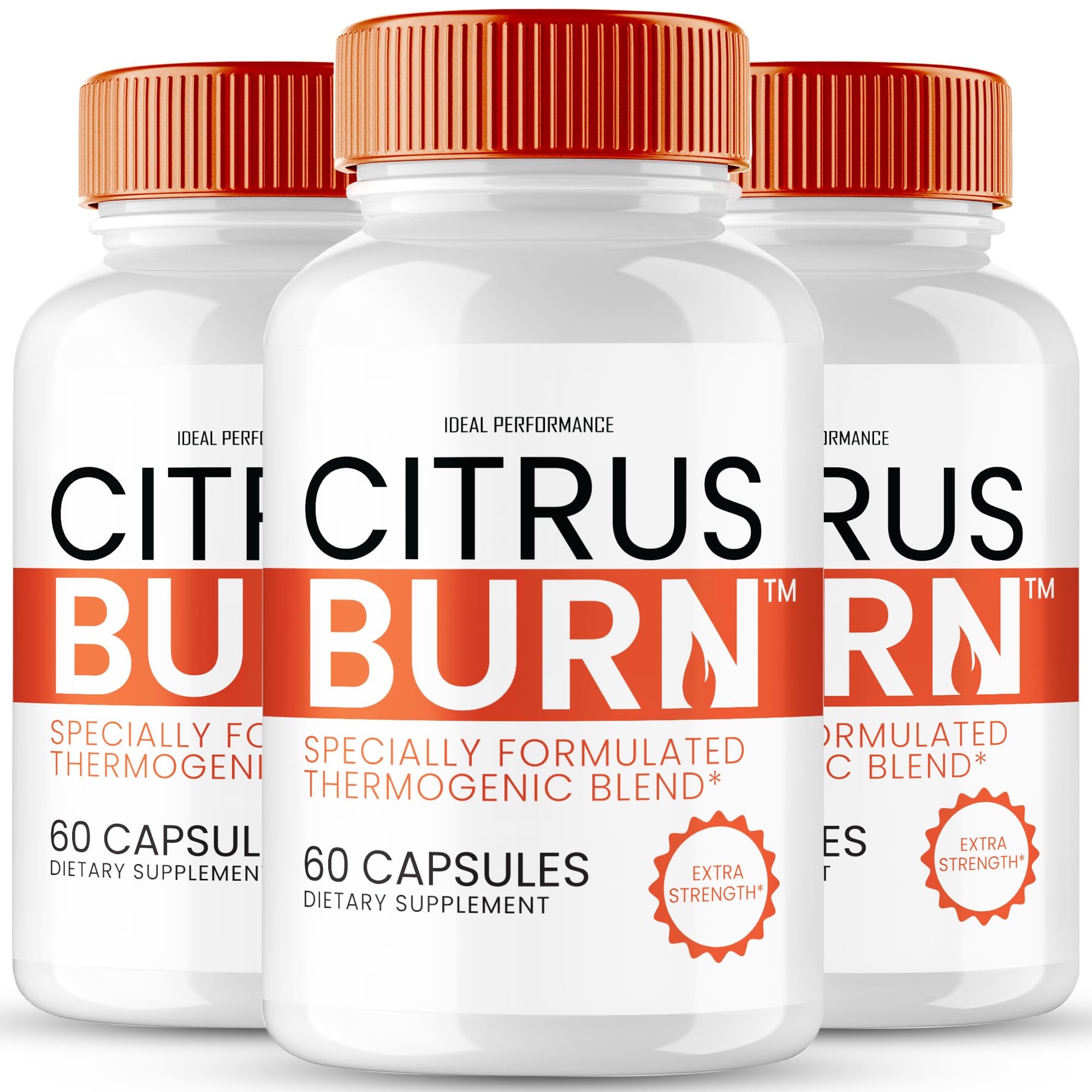 IDEAL PERFORMANCE Citrus Burn capsules bottle front for an active lifestyle.