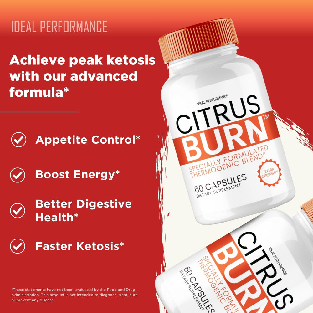 IDEAL PERFORMANCE Citrus Burn capsules being poured into a glass of water.