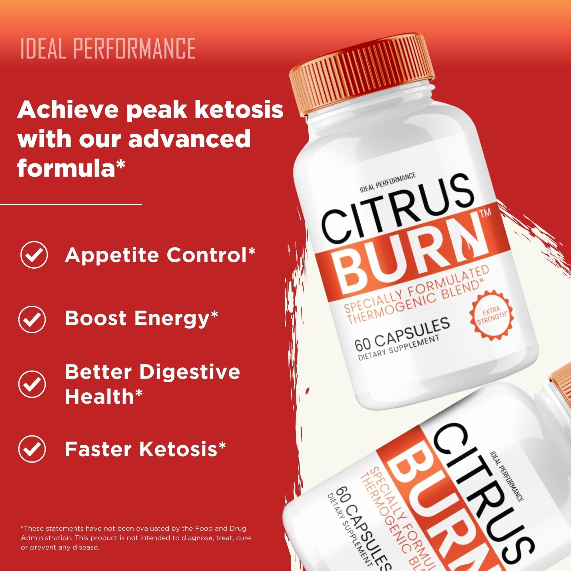 IDEAL PERFORMANCE Citrus Burn natural ingredients highlight for citrus flavor and energy support.