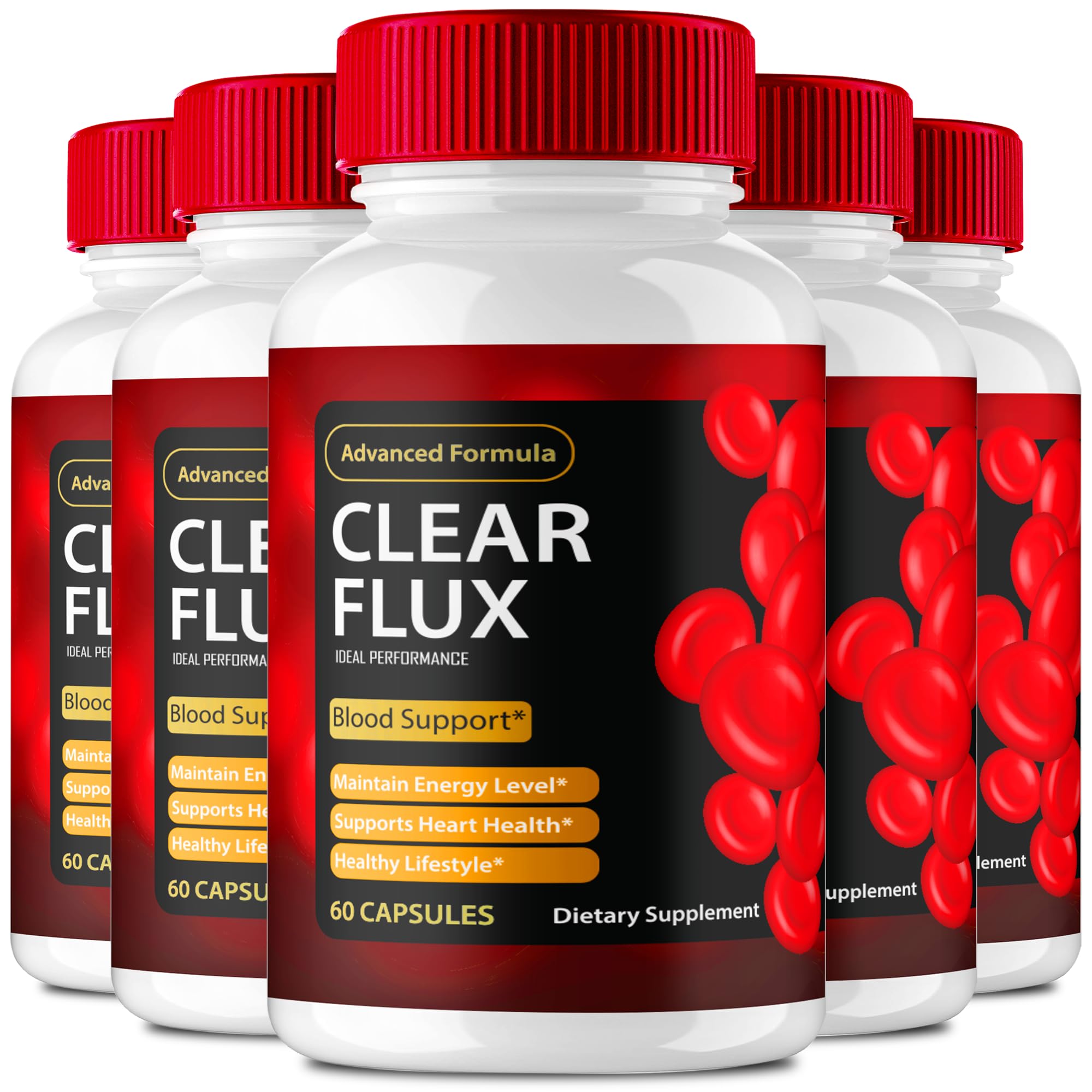 IDEAL PERFORMANCE Clear Flux supplement bottle with label, signaling official formula for daily wellness.