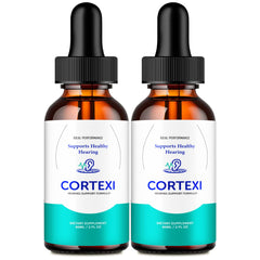 IDEAL PERFORMANCE Cortexi bottle pour illustrates easy-to-use tinnitus relief drops.