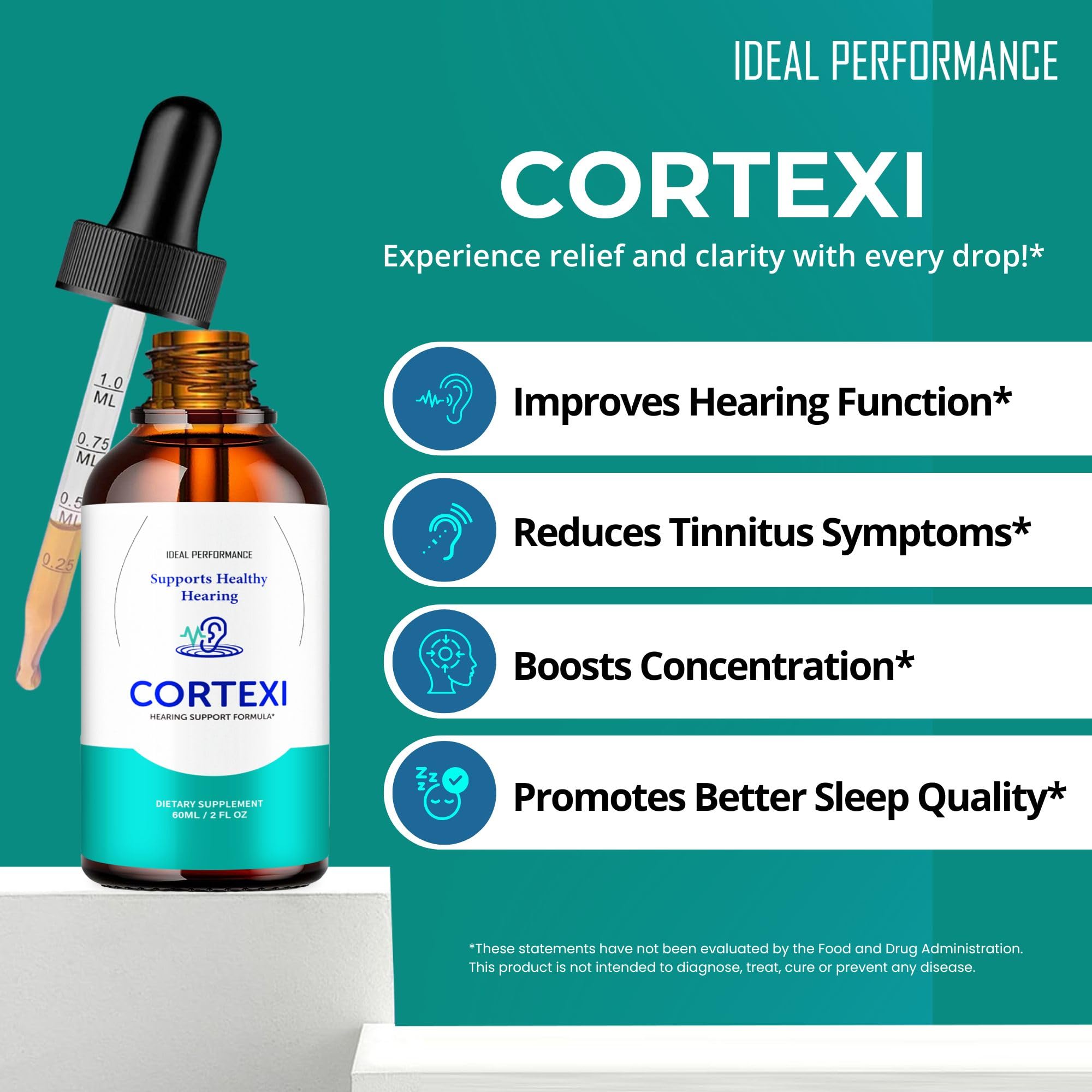 IDEAL PERFORMANCE Cortexi drops in hand ready for quick application.