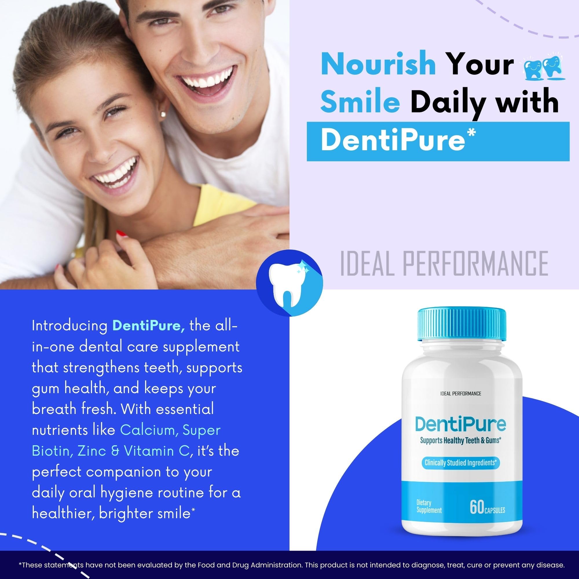 Three-pack display shows IDEAL PERFORMANCE Dentipure for extended use