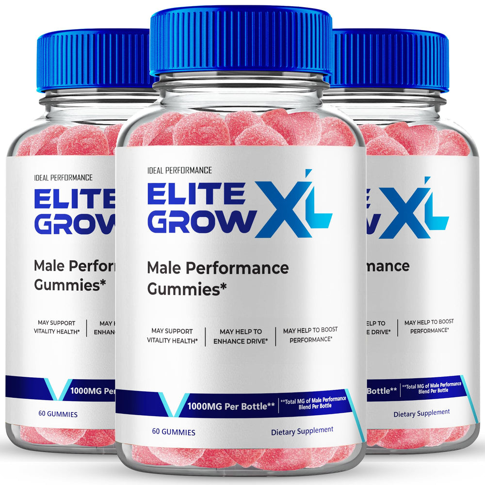 IDEAL PERFORMANCE Elite Grow XL Gummies bottle shows all natural ingredients for daily stamina
